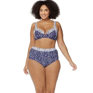 Raisin Curve Navy White Dotted "The Golden" Underwire Bikini Top & Bottoms 18W - Picture 1 of 15