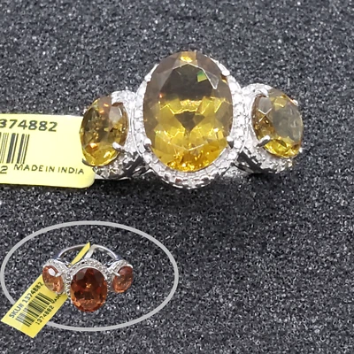 Anillo trilogía alexita diamante platino sobre plata esterlina talla 6,25 TGW 9,27 quilates Foto 1 de 4