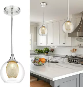 Pendant Lights Kitchen Island 2 Pack, 7" Brushed Nickel Pendant Light with Clear - Picture 1 of 6