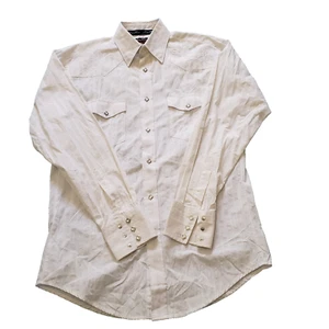George Straight Troubadour Shirt Men Med Pearl Snap White Western Embroidered - Picture 1 of 9