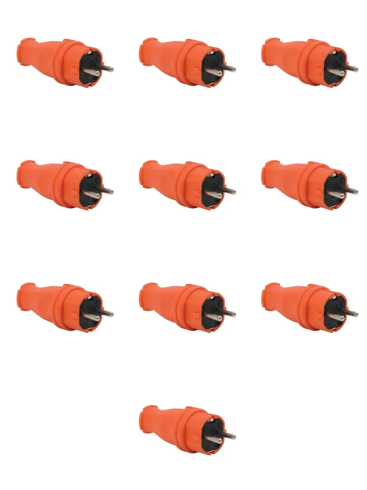 TP-ELECTRIC 10 x Schuko Stecker Vollgummi IP44 Schutzkontaktstecker 230V 16A Gummistecker