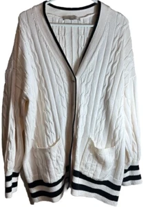 Loft Damen Strickjacke elfenbein schwarz Borte Preppie Freizeit warm XL - Bild 1 von 4