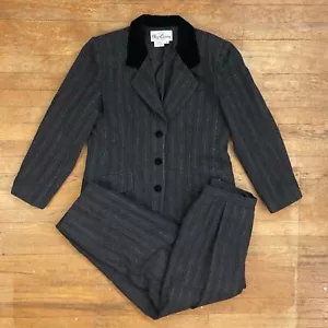 Vintage Wool Blend Suit Set Womens Size Large 1990s Striped Jacket & Pants Gray - Picture 1 of 9