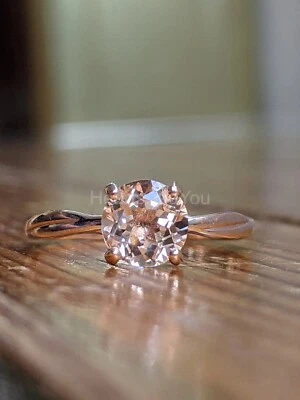 Anillo de morganita y diamantes melocotón natural corte redondo de 1 quilate 100 % oro amarillo sólido de 14 k Foto 1 de 4