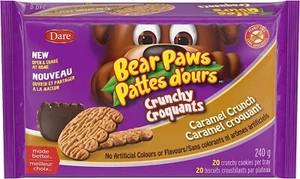 6 Boxes Dare Bear Paws Crunchy Caramel Crunch Peanut Free Cookies 240g Each - Picture 1 of 4