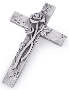 Cross with Rose and Rank Mourning Stone Mourning Cross for Burial Set Grave Decorations - Picture 1 of 3