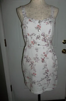 No Boundries White Floral Denim Pinafore Jumper Dress Junior L 11-13 - Image 1 of 4