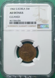 1966 SOUTH KOREA 5 WON NGC AU DETAILS CLEANED - Picture 1 of 2