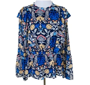 INC International Concepts Top Womens Large Fleur Nouveau Blue  Bell Sleeve New - Picture 1 of 8