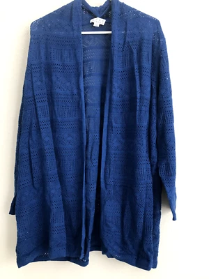 Cárdigan Joan Rivers Crochet Rayas Frente Abierto - Azul Marino (talla 1X) a591224 - Foto 1 de 4