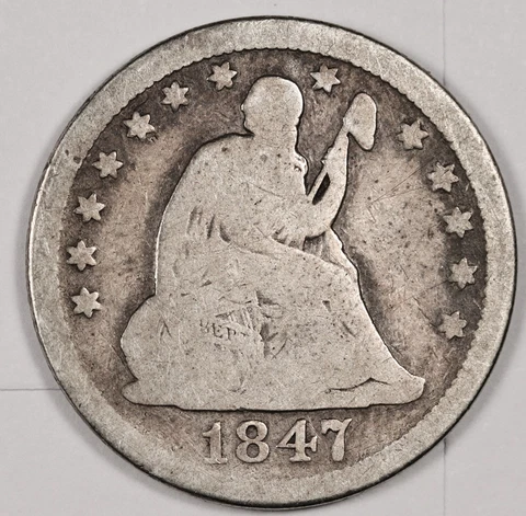 1847 Liberty Seated Quarter.  Natural Uncleaned.  VG Obv.  G Rev.  176809 Cover