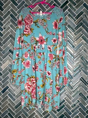 NIÑAS BILLABONG ME OH MY TURQUESA FLORAL FLOR TROPICAL VESTIDO DE PUNTO CROCHET M Foto 1 de 4