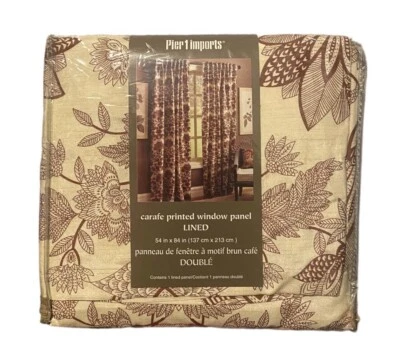PIER 1 IMPORTS Carafe Printed Lined Window Panel Size 54” x 84”  Maroon Ivory - Image 1 of 4