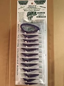 Kelly Striper plastic worm *NEW* Purple/White Stripe *card of 12 - Picture 1 of 1