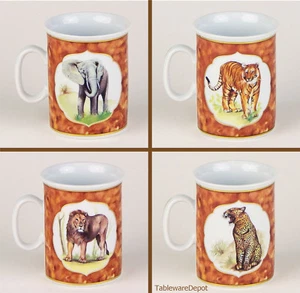 Complete Set of 4 Mugs, MINT UNUSED! Safari '96, Email De Limoges, I. Godinger - Picture 1 of 7