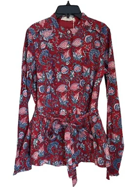 Blusa Top Eshakti Nueva con Etiquetas con Botones para Mujer Talla M/8 Peplum Forrada Roja Floral Cintura Corbata Foto 1 de 4