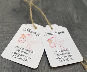 30 x Personalised Baby Shower Gift Tags, Thank you for coming tag Stalk pink 105 - Picture 1 of 5