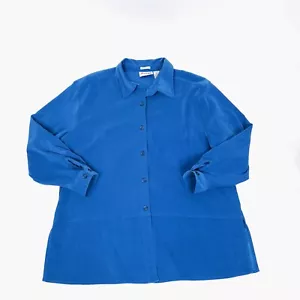Joanna Plus Womens Button Front Shirt 20W Blue Long Sleeve Stretch Faux Suede - Picture 1 of 8