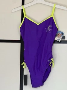 Vintage Brand New Nikko One Piece Swim Suit Women's Size 5 Purple Green Stripe - Picture 1 of 11