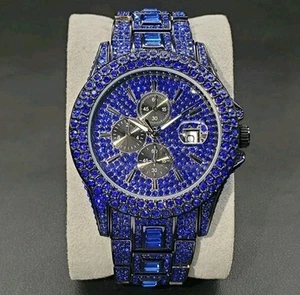 Mens Luxury Fully Covered Shiny Cubic Zirconia Quartz Watch No Battery For Show - Picture 1 of 2