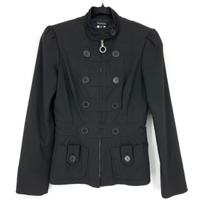 Vintage Y2K Bebe Damenjacke Militärstil Größe 4 schwarz durchgehender Reißverschluss Stehkragen - Bild 1 von 6