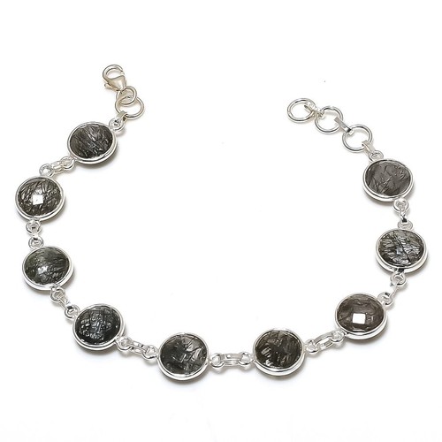 VALENTINO Bracciale Matrimonio Catena Compleanno Argento 925��Solido��Rutilo Nero Naturale Gioielli