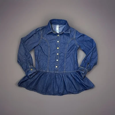 Blusa Cherokee Niñas Denim Peplum S/6-6X Azul Manga Larga Botón a Presión Foto 1 de 4