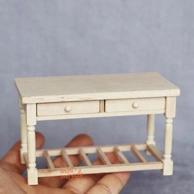 Mesas de escritorio miniatura sin pintar para casa de muñecas escala 1/12 muebles de madera de oficina Foto 1 de 4