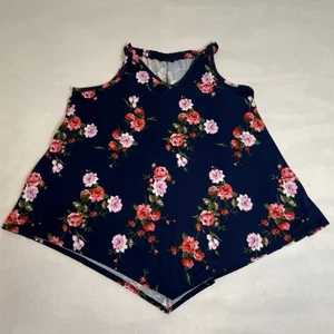 First Love Women’s Plus 2X Blue W/Floral Sleeveless Top Spaghetti Straps - Picture 1 of 7