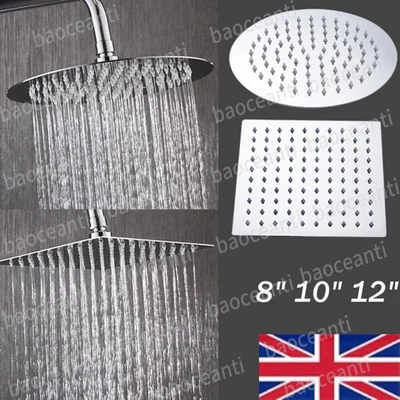 8/10/12 inch Square Shower Head Overhead Rainfall Chrome Bath Stainless Steel - Image 1 of 4