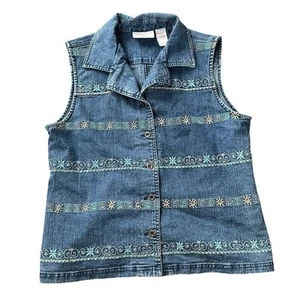 Chaleco Alfred Dunner Mujer 8 Azul Denim Abotonado Bordado Boho Hippie Western - Imagen 1 de 6