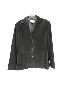 Preston & York Damen Wildleder Jacke Samt Leder Large Schwarz Y2K Button Down - Bild 1 von 11