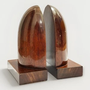 Sujetalibros de madera vintage marrón oscuro pulido minimalista decoración de biblioteca (t60) - Imagen 1 de 10