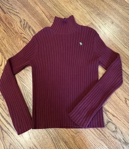 Vintage Y2K Abercrombie Sweater Mens M Burgundy Ribbed Muscle Mock Neck Preppy - Picture 1 of 4