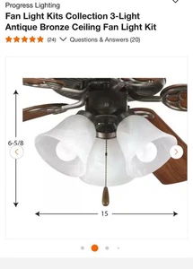 Progress Lighting Fan Light Kit3-Light Antique Bronze Ceiling Fan Light Kit - Picture 1 of 2