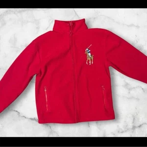 Polo ralph lauren kids big pony sweater zip down and pocket zipper red 12/14 - Picture 1 of 3