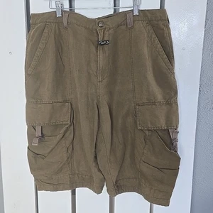 Marithe Francois Girbaud Linen Blend Shorts 38 Brown Cargo Utility Wide Leg Y2K - Picture 1 of 10