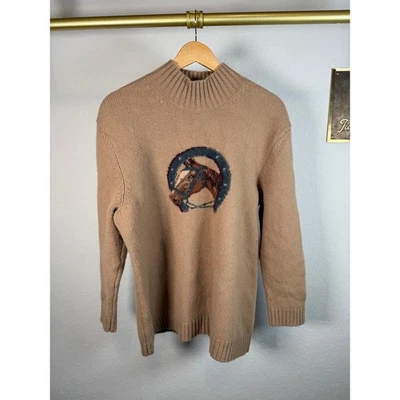 Ralph Lauren LAUREN 1X Tan Mock Neck Sweater Horse Emblem Lambswool - Image 1 of 4