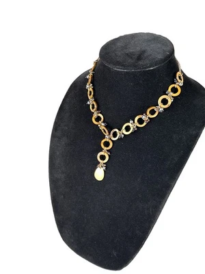 "Collar artesanal imitación perla marrón abulón concha Y tono plateado 16-18"" + gota de 2,5""" Foto 1 de 4