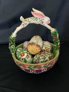 Jim Shore Heartwood Creek Springtime Surprises Volkskunst Osterkorb & 5 Eier - Bild 1 von 10