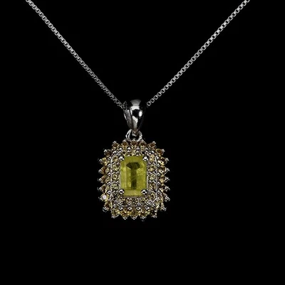 925 Sterling Silver Necklace Octagon Yellow Sapphire 6x4mm Natural Gemstone 18 - Image 1 of 4