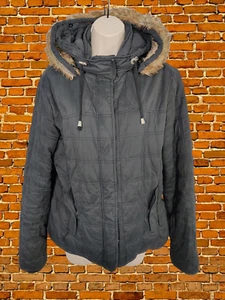 WOMENS WITCHERY SIZE MEDIUM BLACK BOX QUILTED COAT JACKET HOOD FUR TRIM PADDED - Picture 1 of 5