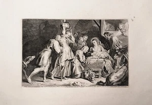 Print Period 28x44 Rare - Incision Lucas Vorsterman - Adoration Dei Pastors - Picture 1 of 7