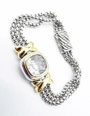 EXQUISITO Brazalete Magnético Chapado en Oro 18kt Cristal Topacio Transparente 3 Cadenas Foto 1 de 4