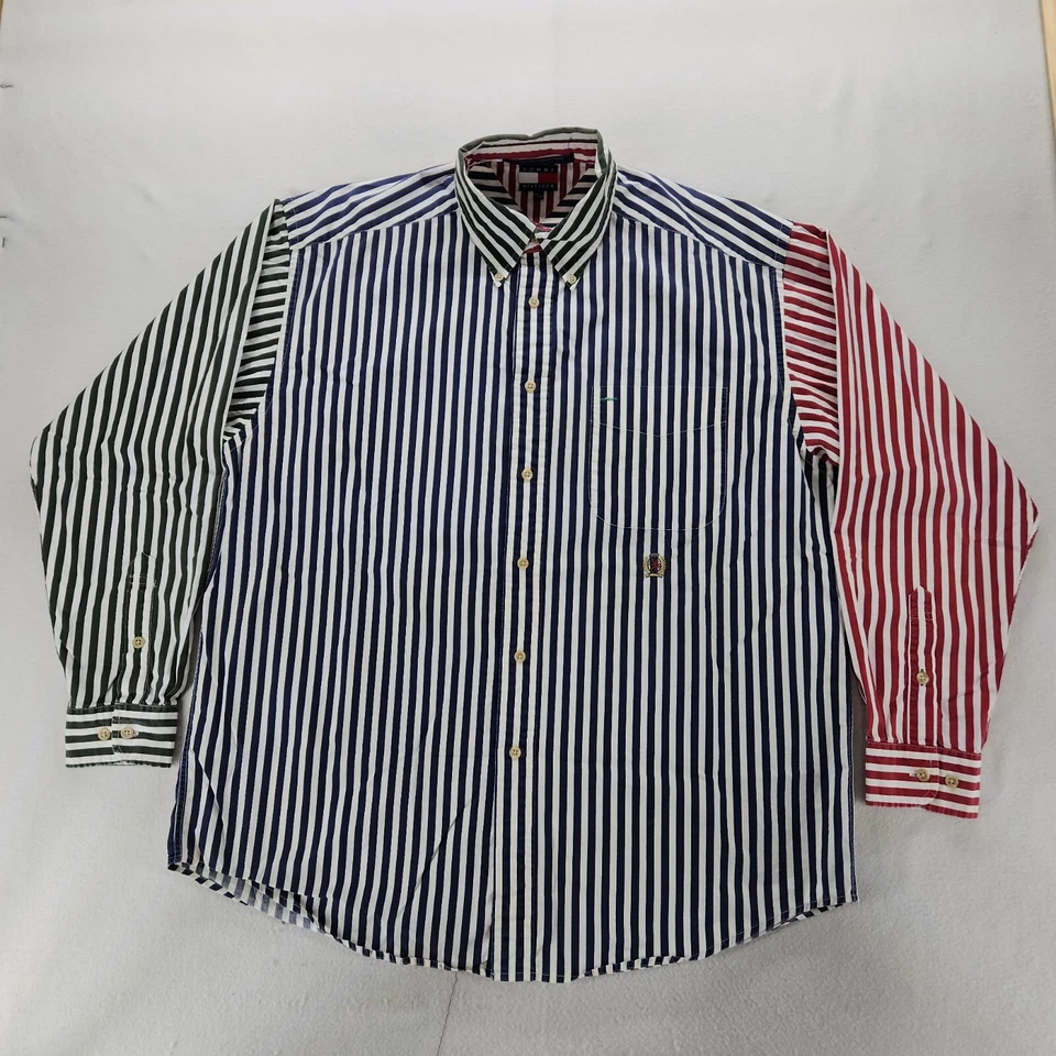 Vtg Tommy Hilfiger Crest Shirt Men's Medium Red White Blue  Striped Button Front - Image 1 of 4
