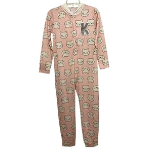 Justice Sleepover Shop Girls One Piece Hooded Pajamas Size 10 Pink Cat Theme - Picture 1 of 11