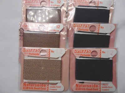 CUATRO Tarjetas Griffin 100% Hilo de Seda Cordones con Aguja Talla 12 NegroBeige G89 DNG Foto 1 de 2