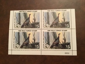 ICOLLECTZONE Wild Turkey Federation 1989 Stamp Plate Block VF NH - Picture 1 of 1