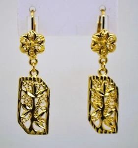 Retro Tree &flower double goldcolor design Bar fashion jewelry Dangle Earrings - Bild 1 von 2