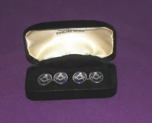 Gemelos cuadrados brújula masónica esmaltada plata esterlina 1973 vintage - Imagen 1 de 9